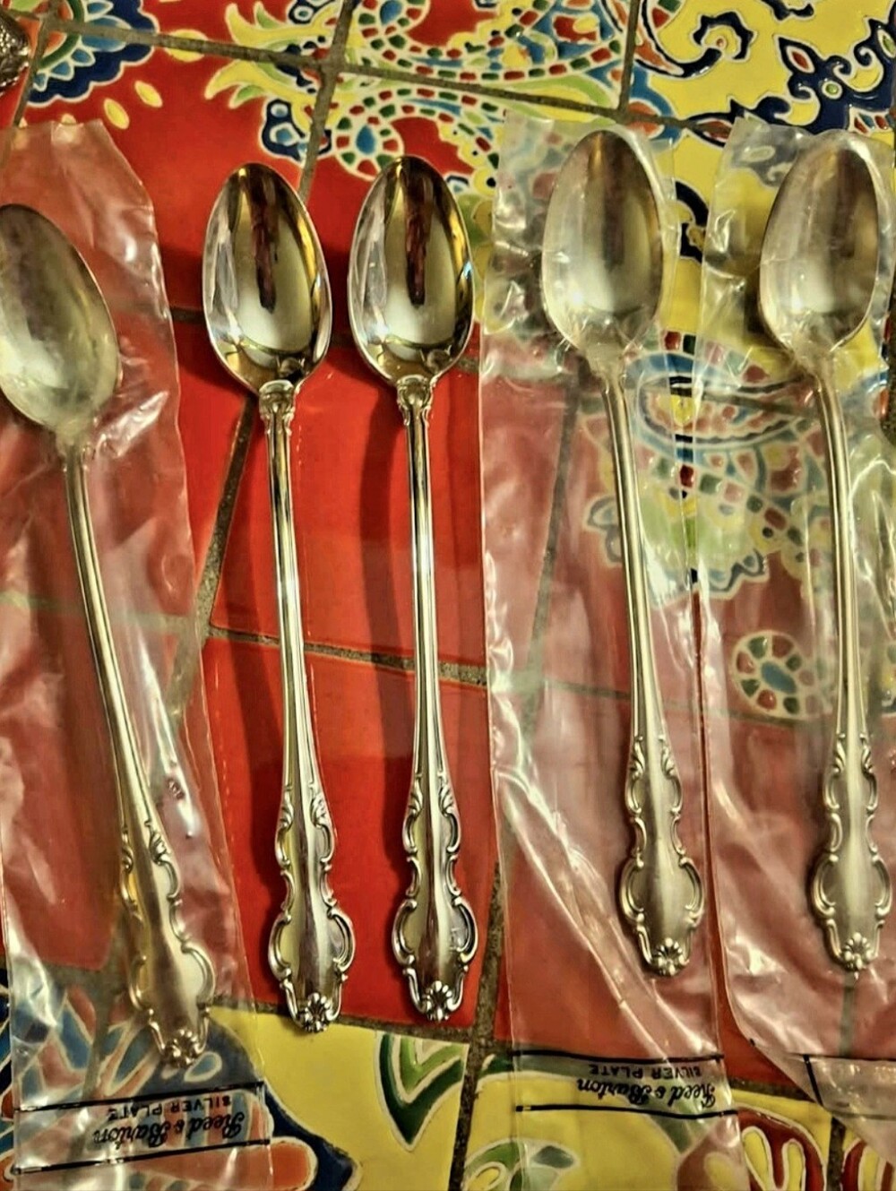 Reed & Barton Silverplate ENGLISH CROWN Iced Teaspoons Set 5 NEW OLD STOCK VNTG